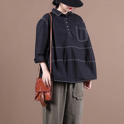 Lapel Baggy Blouses for Pattern Black Top