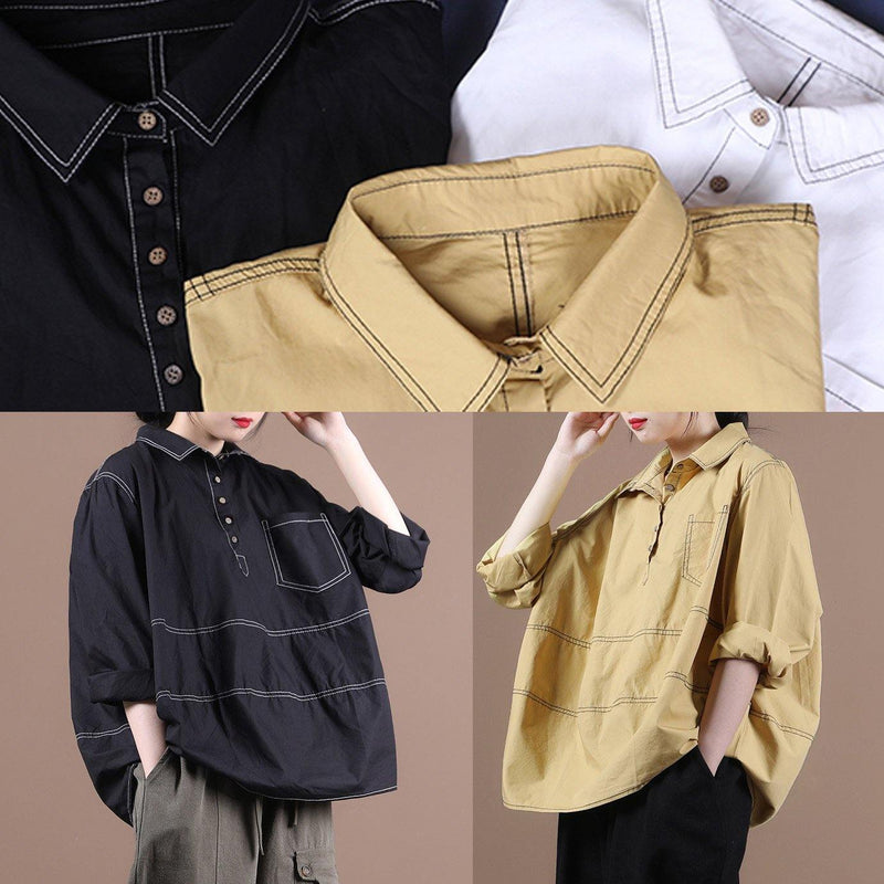 Lapel Baggy Blouses for Pattern Black Top