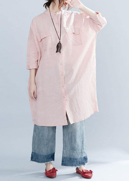 Lapel Collar Linen Clothes for Inspiration Pink Dresses Summer