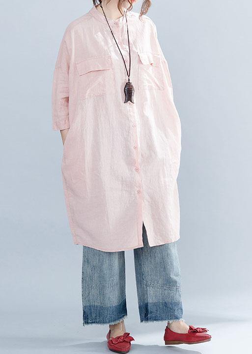 Lapel Collar Linen Clothes for Inspiration Pink Dresses Summer