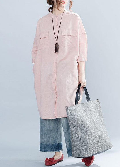 Lapel Collar Linen Clothes for Inspiration Pink Dresses Summer