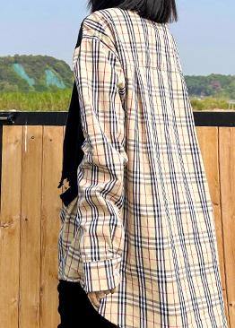 Women lapel false two pieces spring clothes plaid tops
