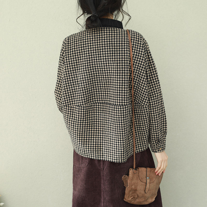 Lapel Linen Blouses for Fine Tutorials Black Plaid Box Blouses