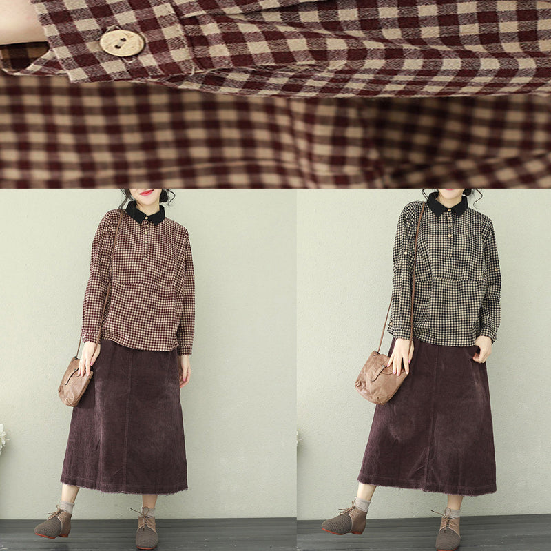 Lapel Linen Blouses for Fine Tutorials Black Plaid Box Blouses