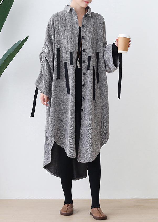 Lapel Low High Design Cotton Tunic Top Work Gray Robe Dresses