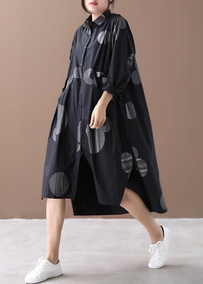 Lapel Low High Design Spring Clothes for Tutorials Black Dotted Dresses