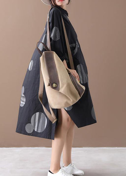 Lapel Low High Design Spring Clothes for Tutorials Black Dotted Dresses