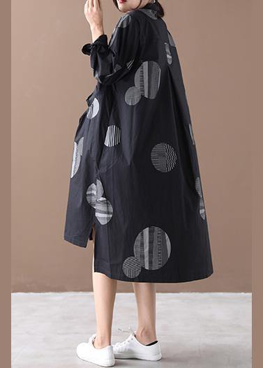 Lapel Low High Design Spring Clothes for Tutorials Black Dotted Dresses
