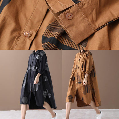 Lapel Low High Design Spring Clothes for Tutorials Black Dotted Dresses