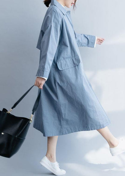 Lapel Pockets Fine Tunic Pattern Blue Tunic Outwears Fall