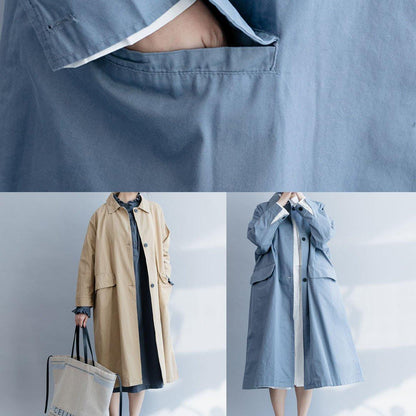 Lapel Pockets Fine Tunic Pattern Blue Tunic Outwears Fall