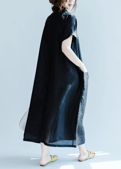 Lapel Pockets Summer Clothes Design Black Dress
