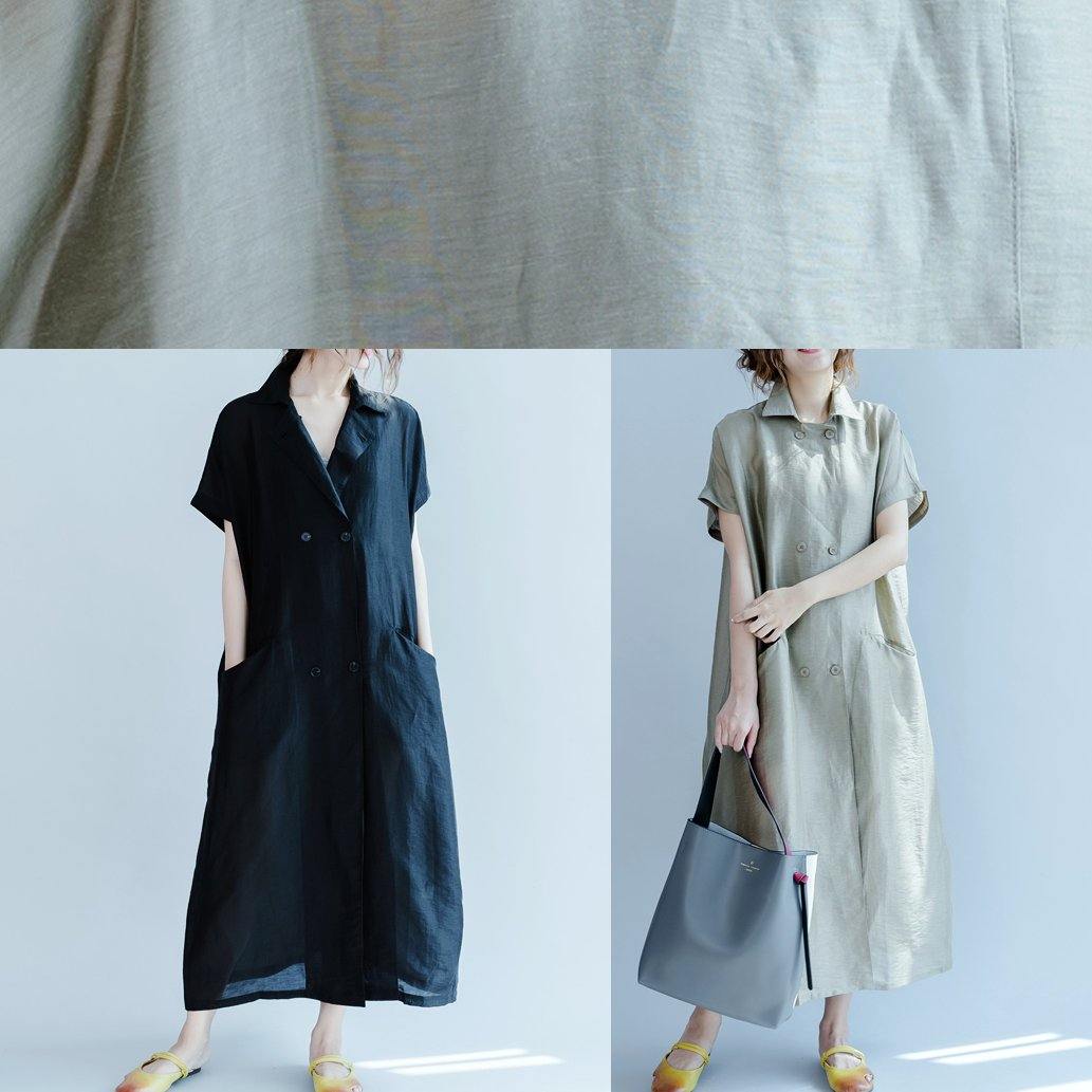 Lapel Pockets Summer Clothes Design Black Dress