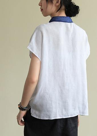 Lapel Side Open Linen Clothes Cotton White Shirt