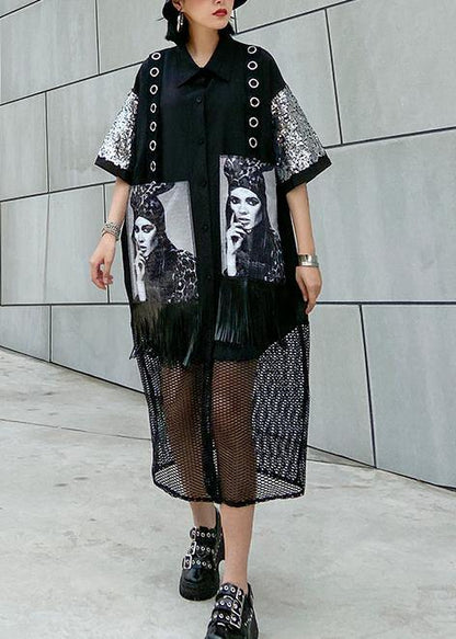 Lapel Tassel Cotton Summertunic Tutorials Black Maxi Dress