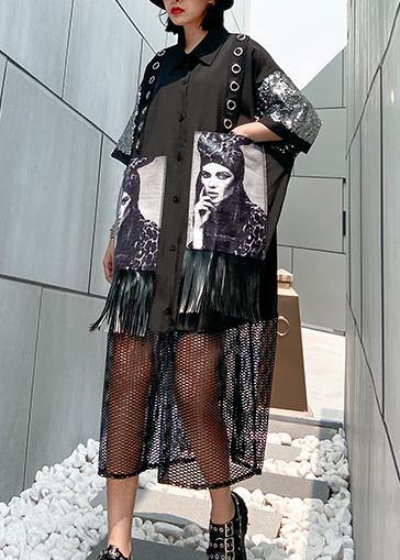 Lapel Tassel Cotton Summertunic Tutorials Black Maxi Dress