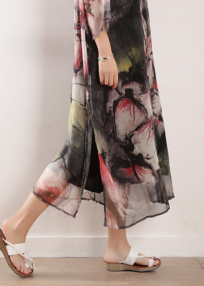 Light Gray Prints Blended Dress Photography Side Open Long Summer Dresses
