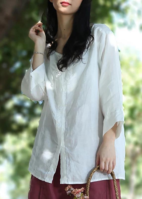 Linen Blouse Color Single Breasted White Reversible Blouse