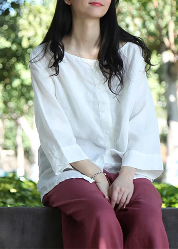 Linen Blouse Color Single Breasted White Reversible Blouse