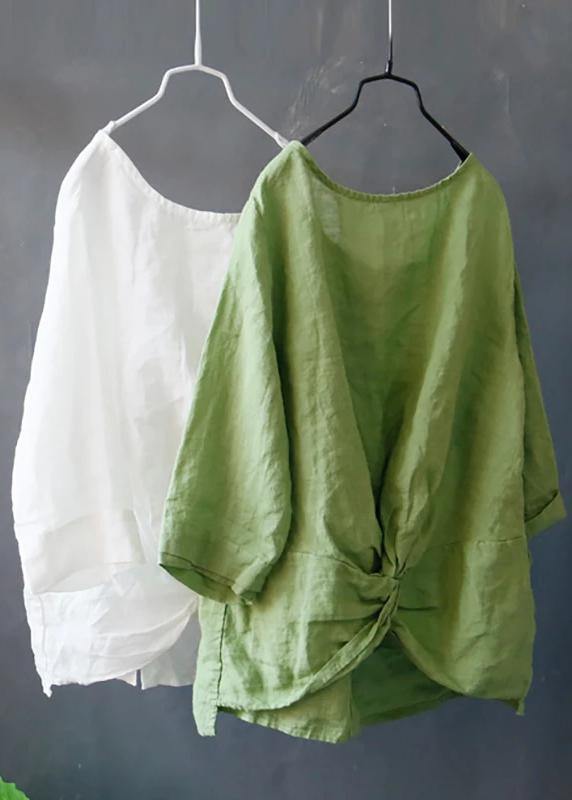 Linen Blouse Color Single Breasted White Reversible Blouse