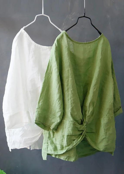 Linen Blouse Color Single Breasted White Reversible Blouse