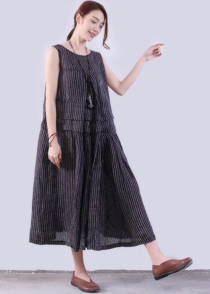 Chiffon Long Shirts Folded Splicing Stripe Dark Blue Vest Dress