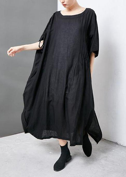 Linen Clothes for Short Sleeve Round Neck Dress