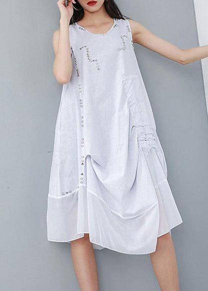 Linen Cotton Clothes for Fitted Sleeveless Patchwork Irregular Dress