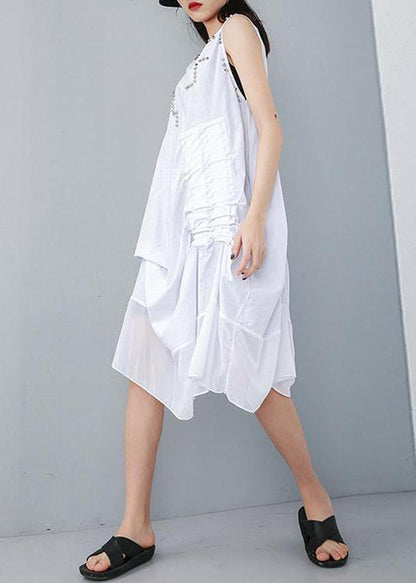 Linen Cotton Clothes for Fitted Sleeveless Patchwork Irregular Dress