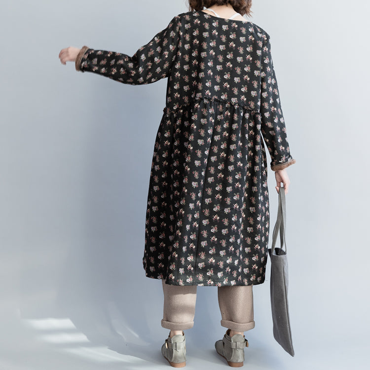 Linen Cotton Dress Pakistani O Neck Cinched Shape Black Love Dresses