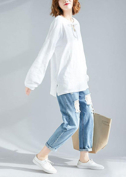 Women long sleeve cotton Tunic Outfits white tops