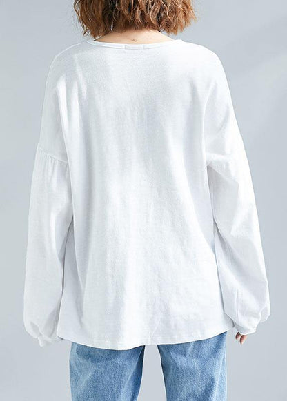 Women long sleeve cotton Tunic Outfits white tops