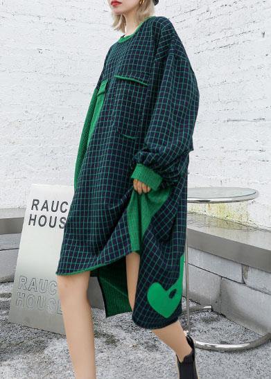 Low High Design Cotton Clothes Catwalk Patchwork Plaid Dresses Fall