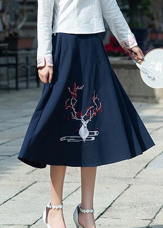 Navy Cotton Embroidery Clothes Indian Sewing a Line Skirts Oversized Summer Skirt