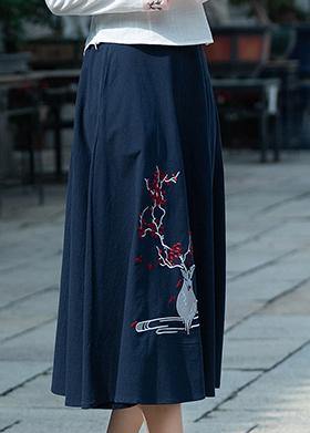 Navy Cotton Embroidery Clothes Indian Sewing a Line Skirts Oversized Summer Skirt