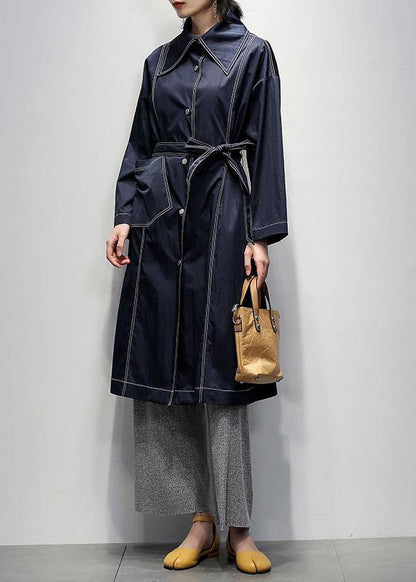 Navy Fine Coats Notched Tie Waist Coats