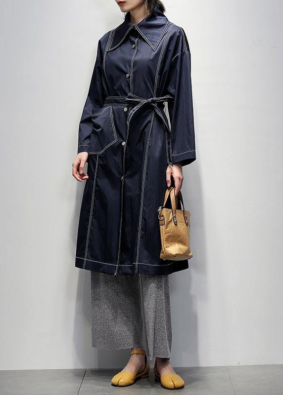Navy Fine Coats Notched Tie Waist Coats
