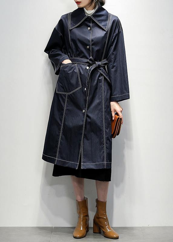 Navy Fine Coats Notched Tie Waist Coats