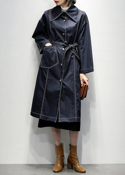 Navy Fine Coats Notched Tie Waist Coats