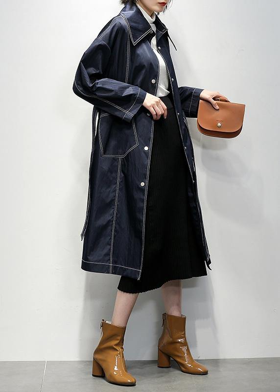 Navy Fine Coats Notched Tie Waist Coats