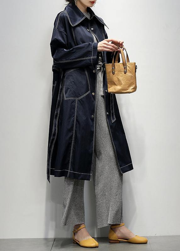 Navy Fine Coats Notched Tie Waist Coats