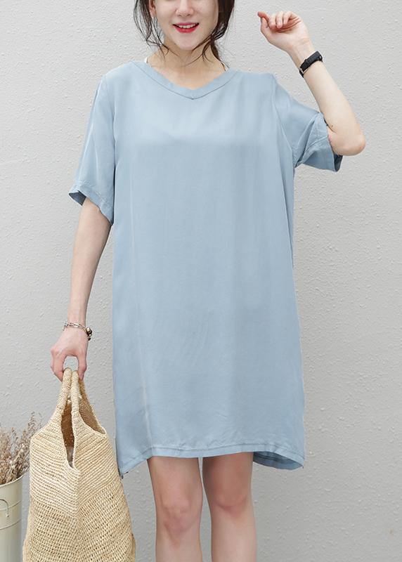 Navy Clothes for V Neck Side Open Loose Dresses