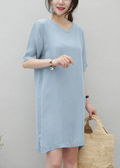 Navy Clothes for V Neck Side Open Loose Dresses