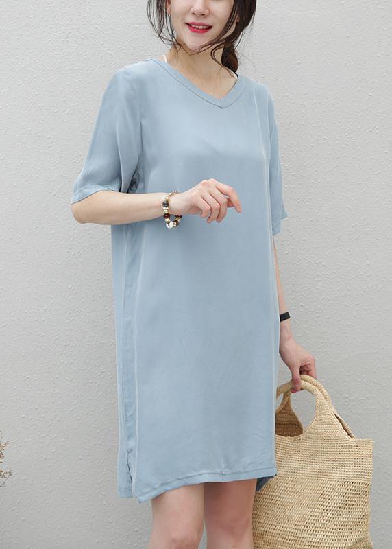 Navy Clothes for V Neck Side Open Loose Dresses
