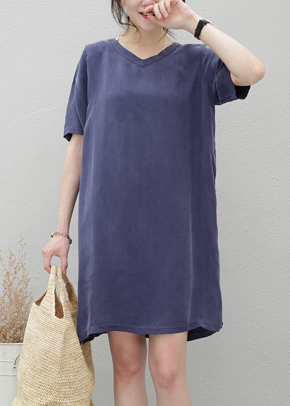 Navy Clothes for V Neck Side Open Loose Dresses