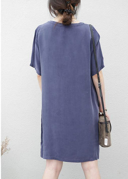 Navy Clothes for V Neck Side Open Loose Dresses