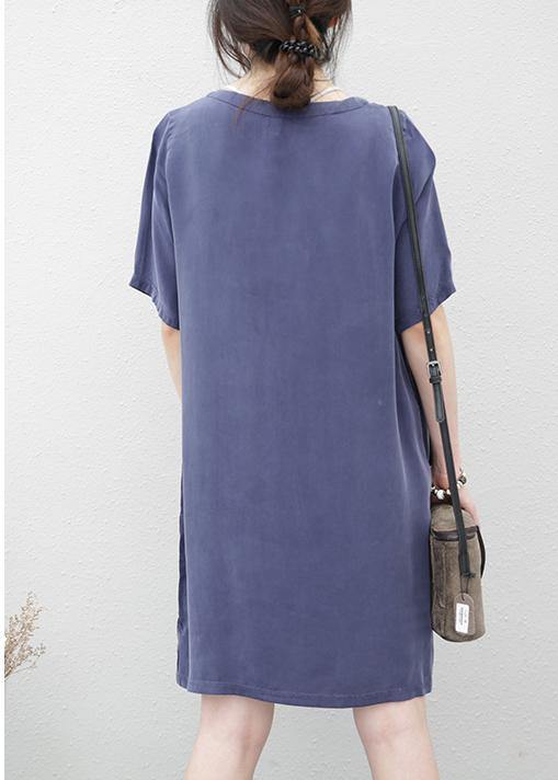 Navy Clothes for V Neck Side Open Loose Dresses