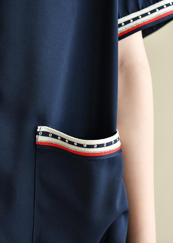 Navy Clothes V Neck Pockets Baggy Summer Dresses