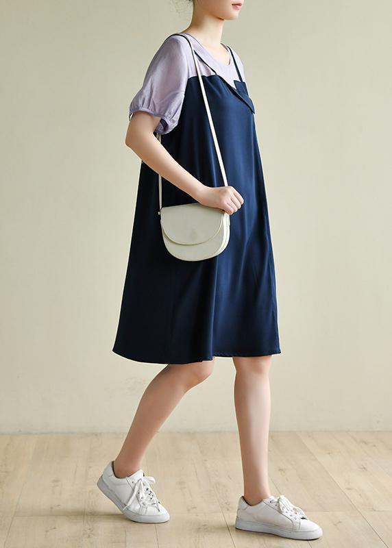 Navy Dress Patchwork False Two Pieces a Line Dresses