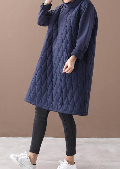 Navy Dresses High Neck Pockets Daily Spring Dresses
